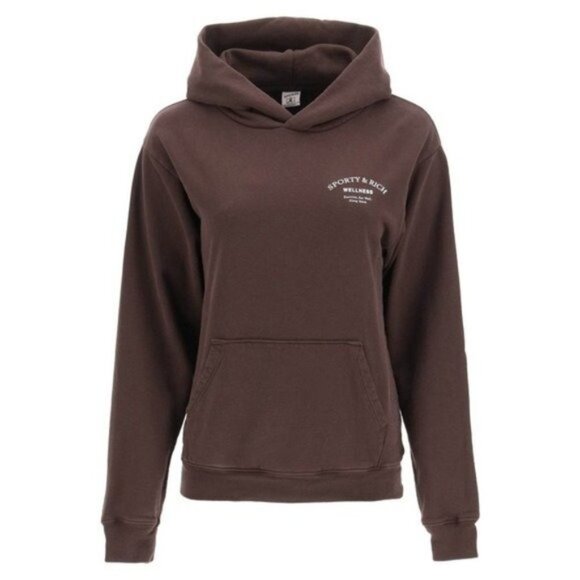 Sporty & Rich Wellness Studio Hoodie S Chocolate Unisex Fleece Oversized - Picture 3 of 11